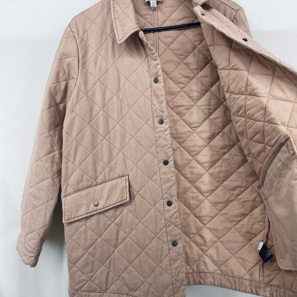 Joie Size L Women's Quilted Jacket Snap Button Dusty Rose Pink Cotton Mid Length - Picture 4 of 6